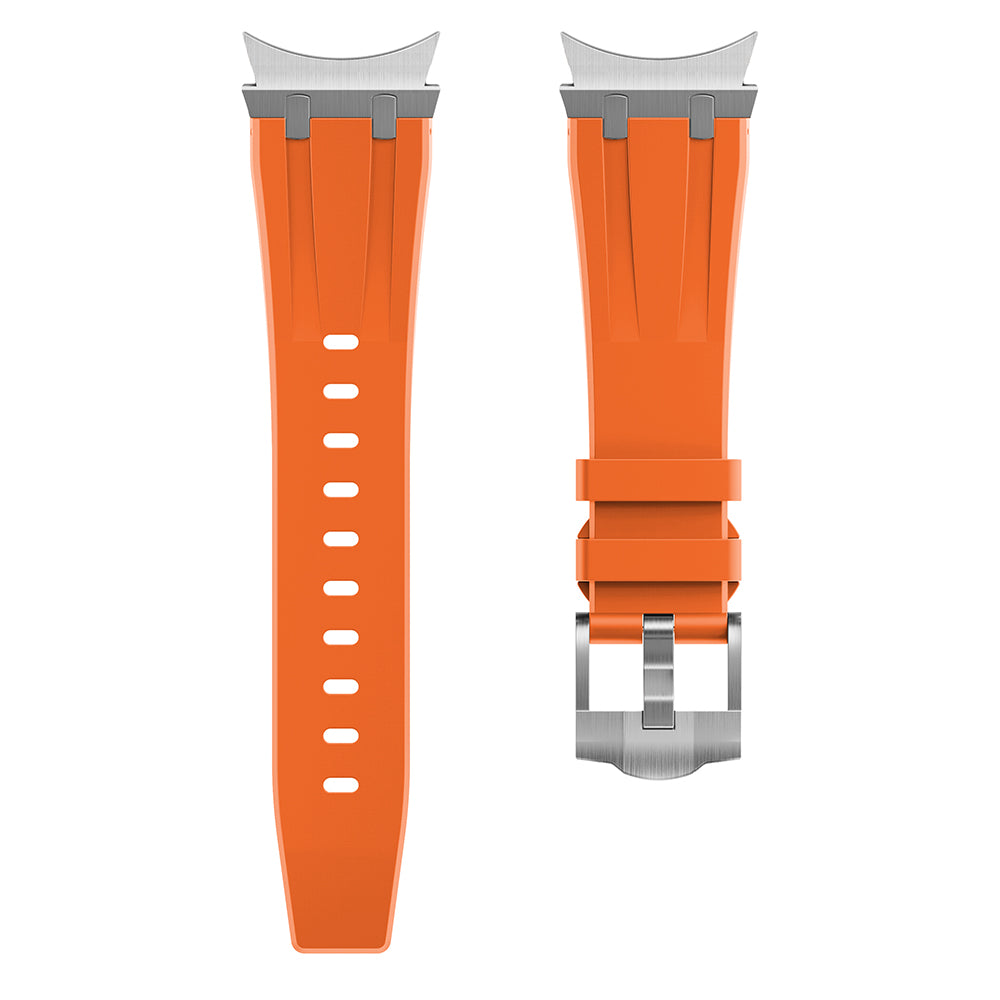 For Samsung Galaxy Watch6 / Watch 5 / Watch4 Silicone Watch Band with Silver Connector - Silver+Orange For Samsung Galaxy Watch6 / Watch 5 / Watch4 Silicone Watch Band with Silver Connector - Silver+Orange
